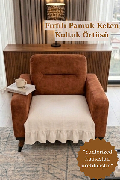 KAMİZ Fırfırlı Koltuk Örtüsü Bohem Pamuk Keten | Kaymaz, Yıkanabilir, Modern Şık Tasarım Tekli Koltuk