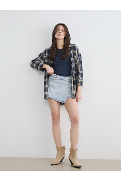 LC Waikiki Șorturi de damă din denim cu talie înaltă și suprapunere din denim