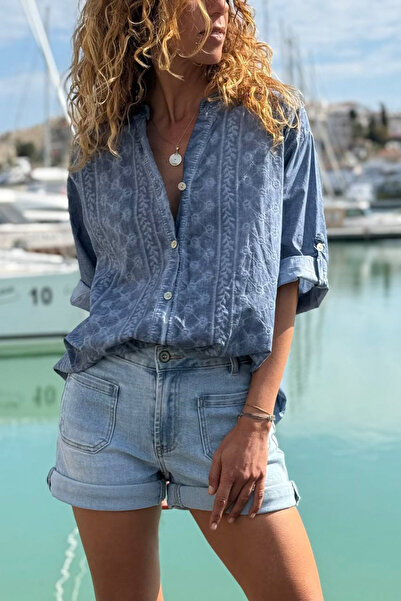 Güneşkızı Ιταλικό πουκάμισο Indigo Hakim με έθνικ σχέδιο, πλυμένο βαμβακερό, ...