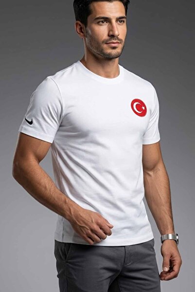 Nike Ανδρικό μπλουζάκι Τουρκίας 100% βαμβακερό λευκό/μαύρο/κόκκινο