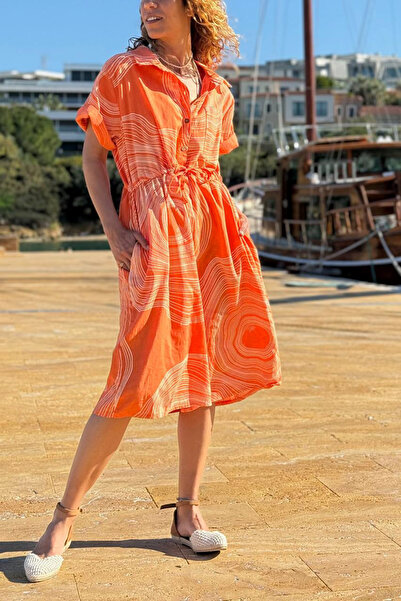 Güneşkızı Ιταλικό πορτοκαλί πουκάμισο με γιακά με γεωμετρικό σχέδιο, τσέπες, ...