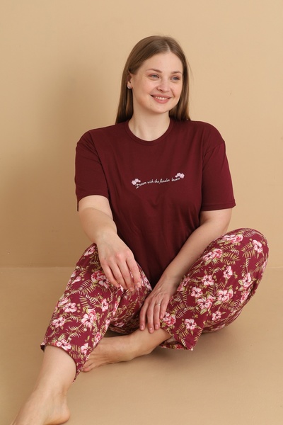 Wordex MRN 4503 Σετ γυναικείες πιτζάμες με λουλούδια, κοντομάνικο, βαμβακερό,...