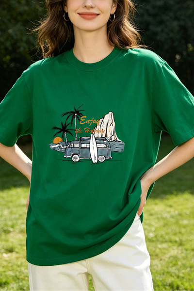Fleck Womens T Shirts Surf Van Palm Tree Mountain Summer Vibes Casual Style