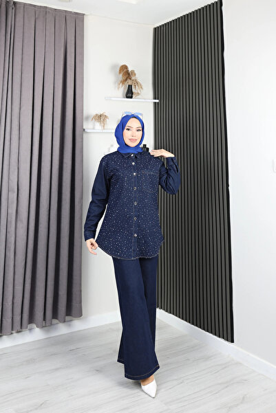 TATULA Stone Detailed Double Denim Set