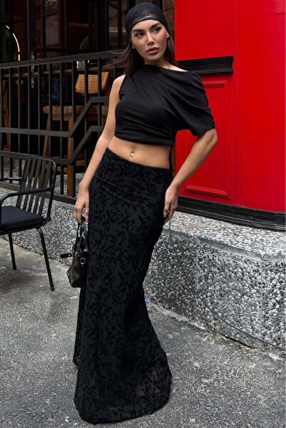 Madmext Μαύρη φούστα από τούλι με στάμπα MG2711