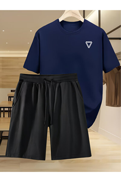 LAVİTTA Special Printed Shorts and Top Tracksuit Set Printed Oversize Crew Neck
