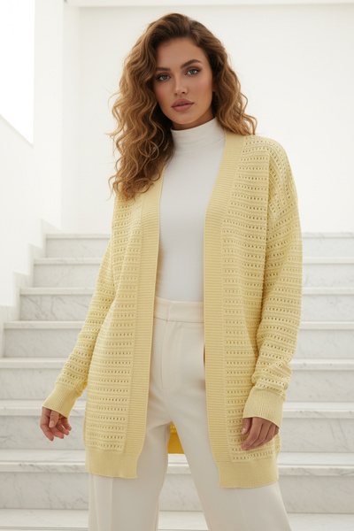 benguen Καλοκαιρινή Βαμβακερή Ζακέτα R7193 Κίτρινο Λεμονί