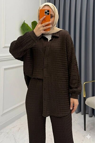 onlymoon Καφέ Σετ Υφασμάτινο Σύνολο Πάνω-Κάτω Μέρος • Σετ με Υφή και Σχέδιο •...