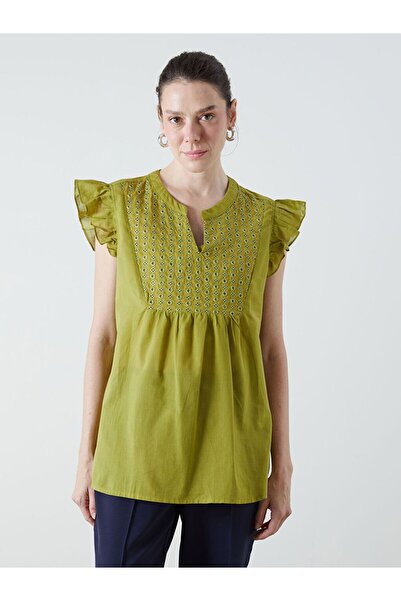 LC Waikiki Lcw Grace Green Scoop Neckline Embroidered Blouse