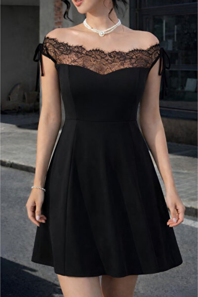 Kokosh moda Rochie scurtă elegantă din crep, cu detalii din tul, pentru femei