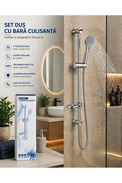 Eom Επαγγελματικό Σετ Ντους με Συρόμενη Μπάρα, 3 Λειτουργίες, Αντιδιαβρωτικό ...