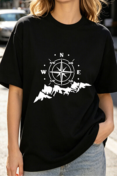 Fleck Womens T Shirts Compass Mountain Print Casual Style
