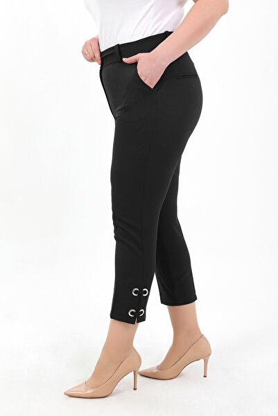 By Alba Collection Γυναικείο μαύρο υφασμάτινο παντελόνι Dabıl σε μεγάλο μέγεθος