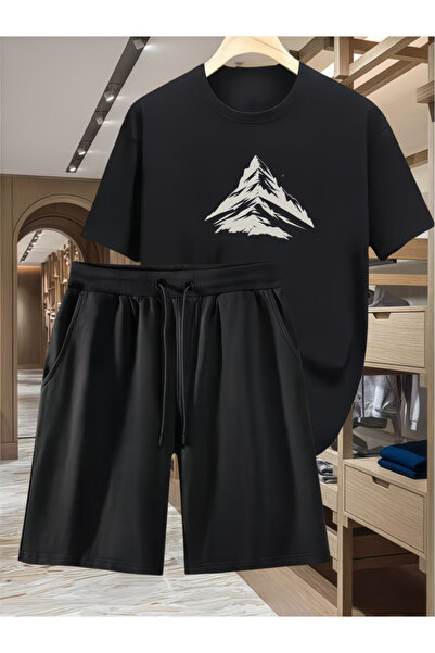 LAVİTTA Dag Printed Shorts and Top Tracksuit Set Printed Oversize Crew Neck