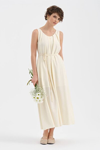 tw3 Women's Belt Detailed Sleeveless Lined Design Dress