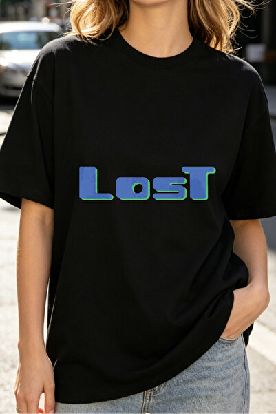 Fleck تي شيرتات نسائية بتصميم Lost Text Graphic بأسلوب كاجوال كبير الحجم