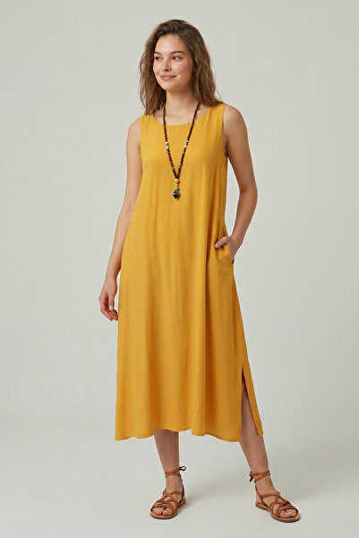 Clandestino Άνετο Φόρεμα Βασικής Γραμμής Μουσταρδί