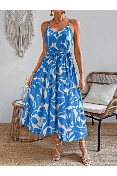 Kokosh moda Γυναικείο φόρεμα με λαιμόκοψη V, λουράκια, ζώνη στη μέση και μακρ...