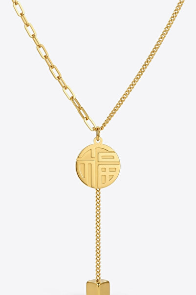zerfu Linear Patterned Cube Dangle Steel Necklace