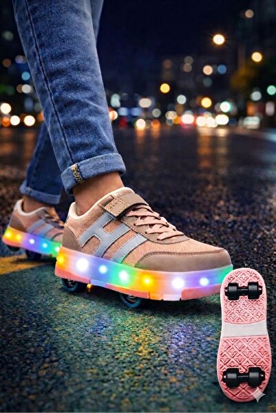 M&R YORGUNER Çocuk Patenli Spor Ayakkabı - RGB Işıklı Tak-Çıkar Tekerlekli Or...