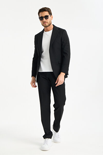 Diasuit Dia Slim Fit Siyah Düz Likralı Esnek Mono Yaka Takım Elbise