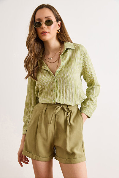 Olalook Γυναικείο σορτς χακί από λυοσέλ με τσέπες και ελαστική μέση και πλάτη...