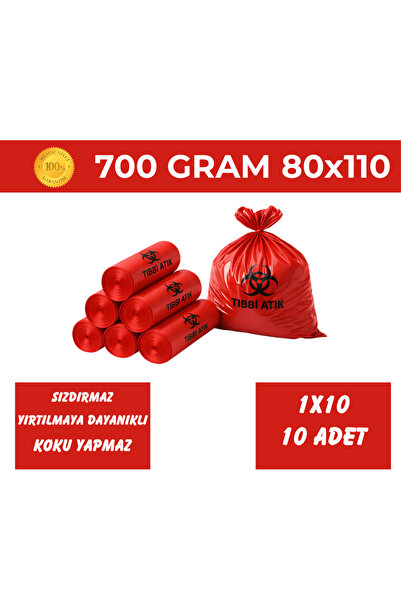 Yağmur Grup Endüstriyel 80x110 Tıbbi Atık Torbası 10'lu 700 Gr Büyük Boy Kırm...