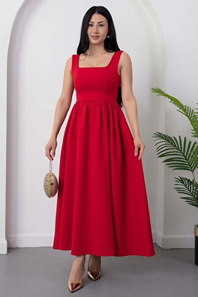 PULLIMM Φόρεμα με τετράγωνο γιακά και λεπτομέρεια φιόγκου στην πλάτη DKS1430