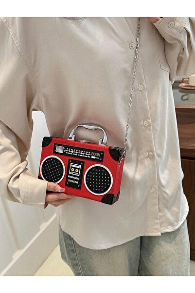 BÜŞRANIN DÜNYASI Radyo Tasarımlı Kırmızı Mini Çanta Zincir Askılı Crossbody