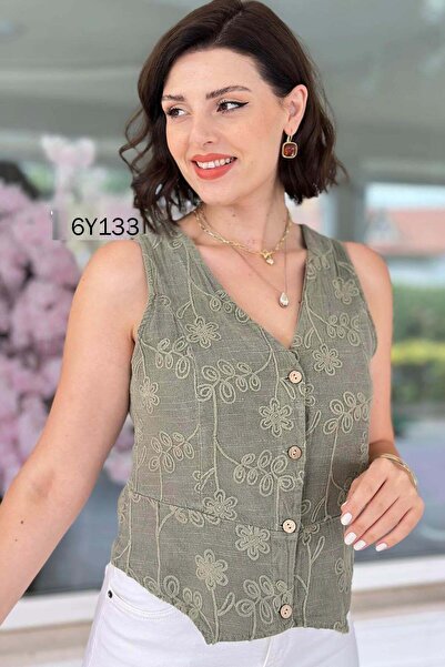 İnce Topuk Κεντημένο λινό γιλέκο Σουζένε 6y133