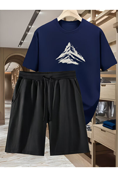 LAVİTTA Dag Printed Shorts and Top Tracksuit Set Printed Oversize Crew Neck