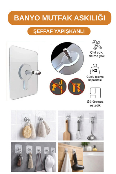 WAPPA Pratik 1 Adet Güçlü Yapışkanlı Duvar Aparatı Matkap Delme Yok - Elbise ...
