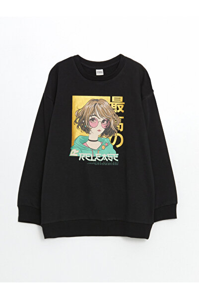 LC Waikiki Crew Neck Anime Printed Girls' Sweatshirt