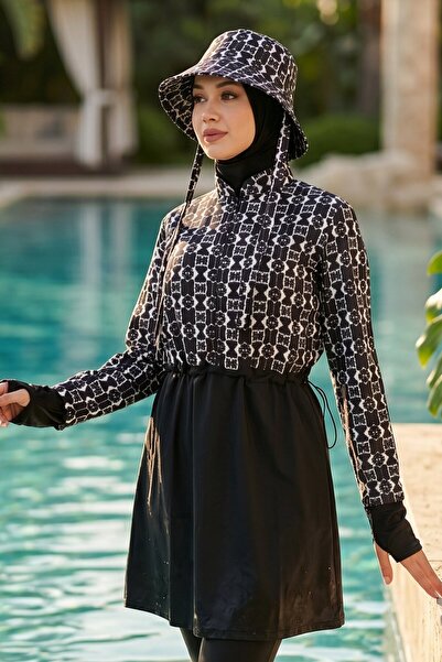 Rosto Fashion Petek Desenli Beyaz Tesettür Mayo Şapkası