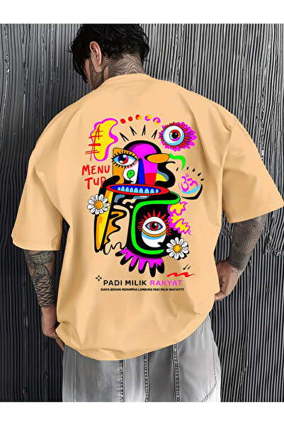 LAVİTTA Colorful Printed Oversize Cotton Crew Neck T-Shirt