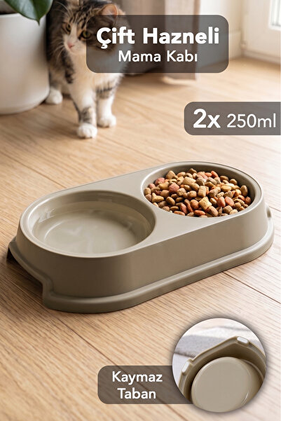 Meleni Home 250ml Çift Hazneli Mama Kabı - Kedi Köpek Mama Su Kabı Evcil Hayv...