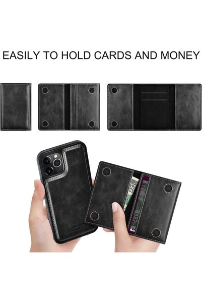 Generic Leather Wallet Phone Cases Compatible with iPhone For 15 Pro Case with Card Holder Men 6.7'' 2 in 1 Detachable Back Cover (Black, IP 15 Pro Max)
