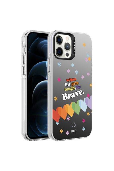 zore iPhone 12 Pro Compatible Patterned Brsa Silver Hard Case-Heart