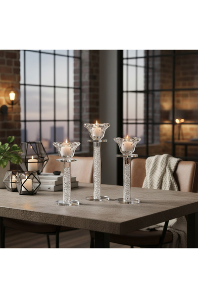 OEM Γυάλινο κηροδοχείο, με γυάλινα κομμάτια, για 1 κερί "Shine M"