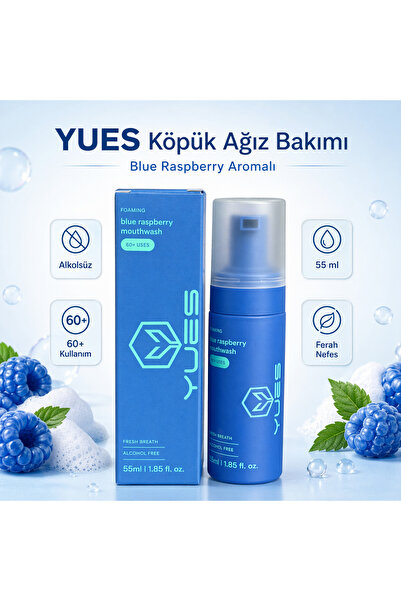 YUES Foaming Blue Raspberry Mouthwash Köpük Ahududu Aromalı Ağız Gargarası Al...