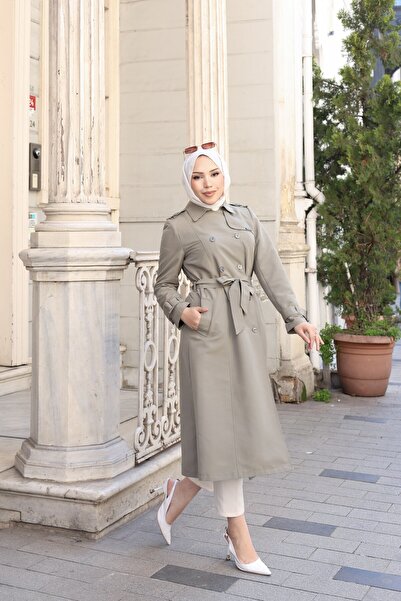 Dayfabric Apolet Detaylı Kadın Trençkot | Su Yeşili