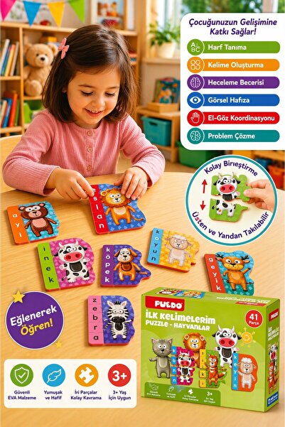 TOYFEST Puedo İlk Kelimelerim EVA Puzzle Hayvanlar 41 Parça Eğitici 3+ Çocuk ...