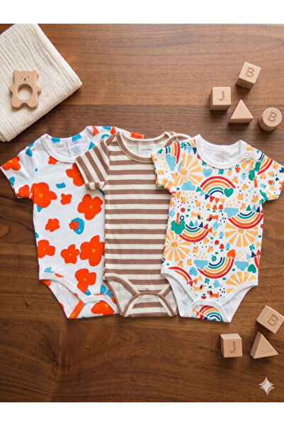 Nimini Kids 100% Cotton Short Sleeve Snap Fastener Baby Bodysuit 3-Piece Set