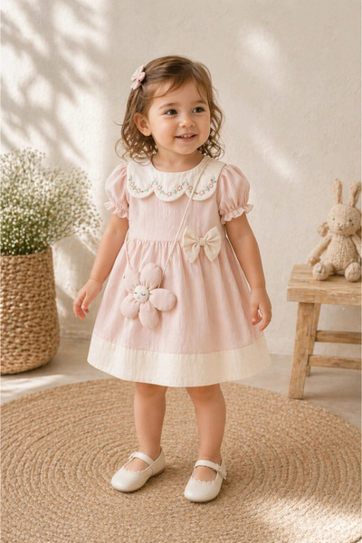 My Lusa baby wear Детска рокля Pera за момиче, памучна, с бродиран детайл на ...