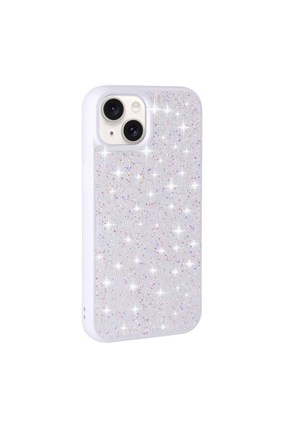 zore iPhone 15 Plus Compatible Shiny Stone Design Diamond Brsa Case-White