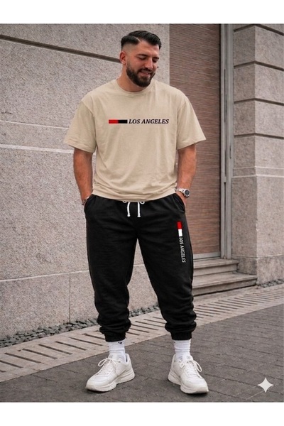 FAEL LİFE Unisex Σετ Φούτερ και Παντελόνι με Στάμπα Λος Άντζελες