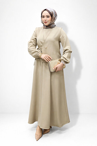 ribana Γυναικείο φόρεμα με κουμπιά Dabıl LYCRA με λεπτομέρεια και δέσιμο στο ...