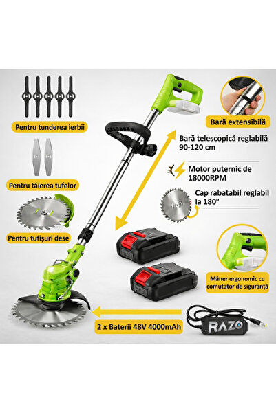 Razo Ηλεκτρικό χορτοκοπτικό με 2 μπαταρίες, 48V, 4000 mAh, 18000 στροφές/λεπτ...