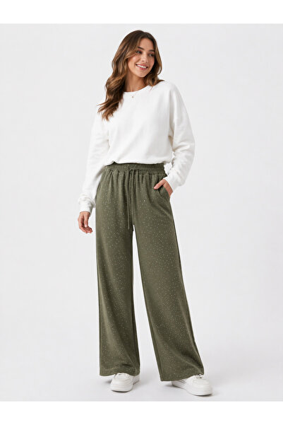 nacar çarşı Γυναικείο χαλαρό χτενισμένο βαμβακερό παντελόνι με φαρδιά μπατζάκ...