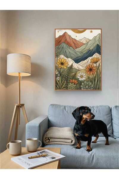 woodretro Ζωγραφική τοίχου με λουλούδια σε στυλ Boho Mountain Landscape |   Ε...